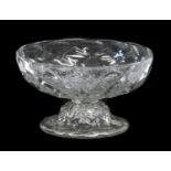 A Glass Pedestal Dish, circa 1730, the circular honeycomb moulded bowl on a conforming domed