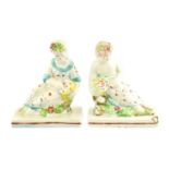 A Prattware Cradle, circa 1800, of basket moulded form containing a young girl 13cm longA Pair of