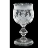 A Glass Goblet, 19th century, the tulip shaped bowl engraved with a bust portrait of William