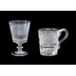 A Glass Rummer, circa 1820, the bucket shaped bowl engraved with the Sunderland Bridge, the