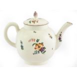 A Derby Porcelain Teapot and Cover, circa 1770, of ovoid form, painted with flowersprays and