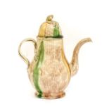 A Whieldon Type Creamware Coffee Pot and Cover, circa 1750, of baluster form with foliate knop and