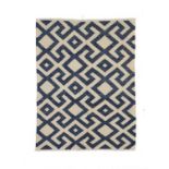 Modernist Kilim With indigo and ivory geometric lattice field186cm by 122cm