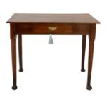 A George II Oak Side Table, the top of pegged construction above a single oak-lined frieze drawer,