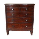 A Victorian Mahogany and Pine-Lined Five Drawer Bowfront Chest of Drawers, 2nd half 19th century,