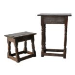 A Late 17th Century Joined Oak Side Table, the top of pegged construction above a nulled freize,