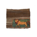 Rare Piled and Flatwoven Lion RugFars Province, circa 1940The abrashed apple-green field with semi-