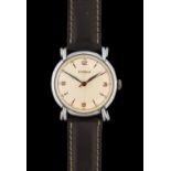 Eterna: A Stainless Steel Jumbo Size Case Centre Seconds Wristwatch with Unusual Scroll Shaped Lugs,