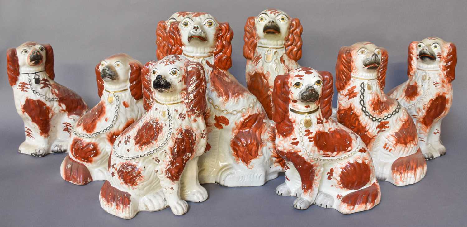 A Collection of 19th Century Staffordshire Seated Spaniels, all red and white glazed including and - Image 2 of 3