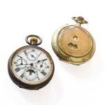 A Gun Metal Triple Calendar Moonphase Pocket Watch and A Base Metal Digital Display Pocket Watch (