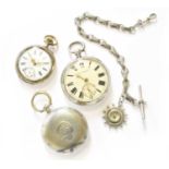 Two Silver Pocket Watches, Another Pocket Watch, with case stamped 0.800, and A Continental White