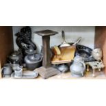 A Quantity of 19th Century Pewter Items, A Victorian Cast Iron Doorstop, in the form of a heraldic