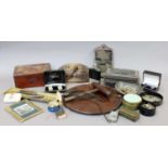 A Tray of Assorted Collectables, including a Japanese lacquer box, a similar Indian carved