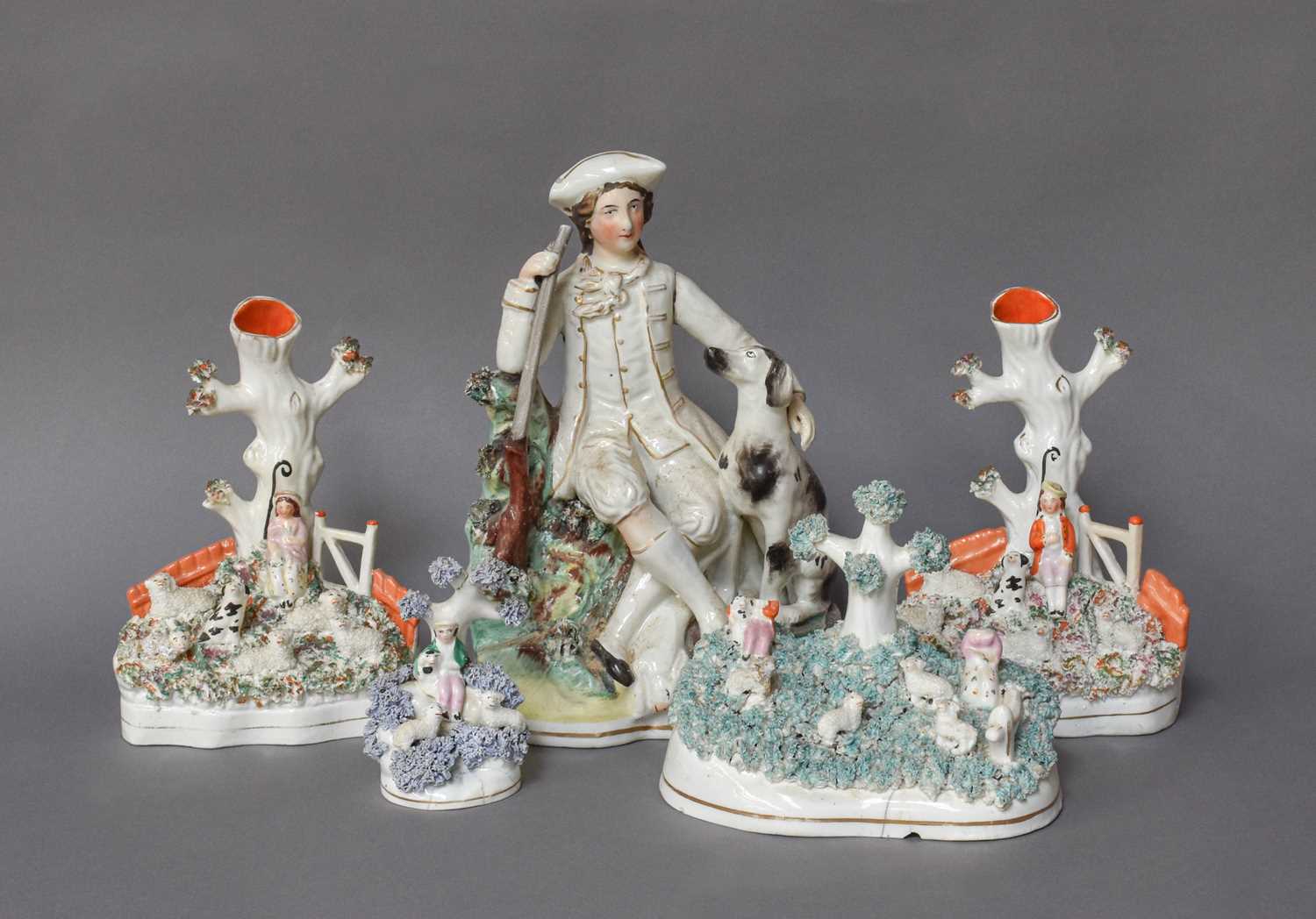 Two Trays of 19th Century Staffordshire Models and Figures, mostly of poodles ornamented with - Image 3 of 3