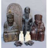 Three Oversized Chess Pieces, one carved from wood, the other composite; A 17th Century Style Carved