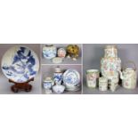 A Collection of Mainly Chinese Porcelain, including Qianlong blue and white plates, a crackle glazed