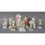 A Tray of Early 19th Century Pearlware Figures on Square Bases, including Andromache mourning