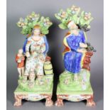 A Pair of Early 19th Century Titled Pearlware Figures, "Elijah" and "The Widow", each seated