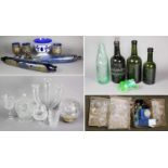 A Collection of 19th Century and Later Glass, including two Victorian Bristol Blue rolling pins, a