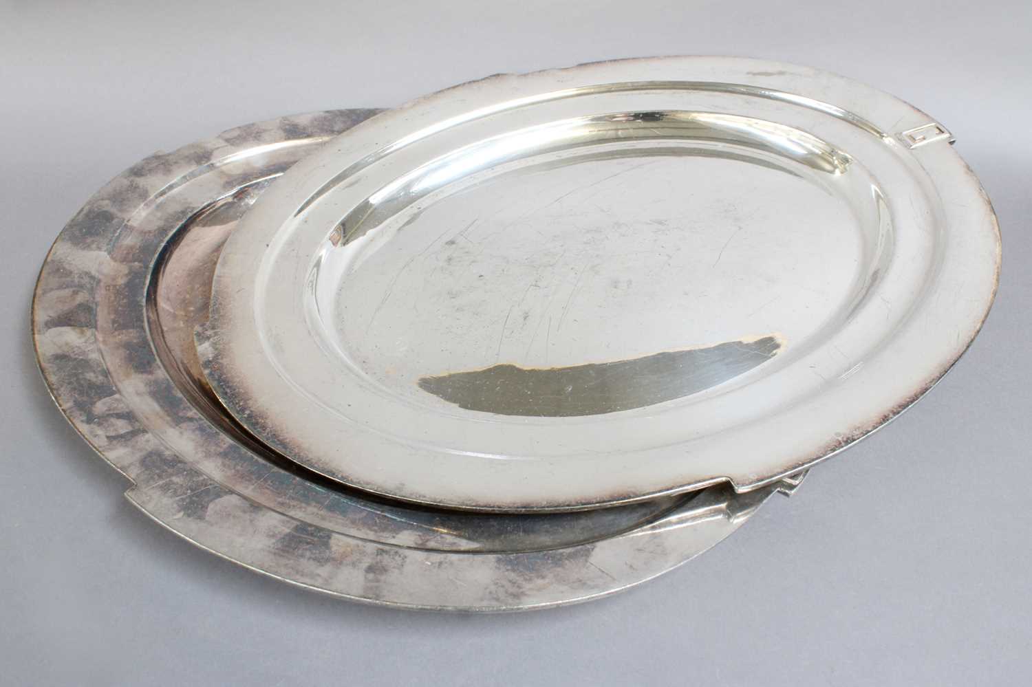 Silver Plate, to include: Punch Bowl and Ladle, Bottle Coaster, Two Large Oval Platters, cast with - Image 4 of 4