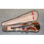 A Violin, with one piece back, in case with bowLength (excluding button) - 35.75cm