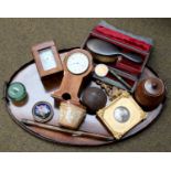 An Edwardian Inlaid Mahogany Serving Tray, together with assorted items including A Brass Carriage