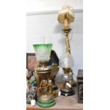 Four Victorian Oil Lamps, including one of corinthian column form and three converted to