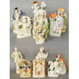 A Collection of 19th Century Staffordshire Flatback Figures, and other models, including the lute