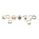 Two 9 Carat Gold Rings; together with Seven Further Rings, of varying designsTwo 9 carat gold