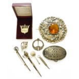 A Small Quantity of Jewellery, including various brooches, some of Scottish interest; a belt buckle;