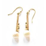 A Pair of Sapphire and Pearl Drop Earrings, with hook fittings, drop length 4.9cmNB: the pearls have