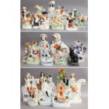 A Collection of 19th Century Staffordshire Pottery, including flatback figures, bocage figures,