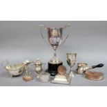 Silver Items, to include: a Victorian brandy warmer, London 1896, an Edward VII table lighter in the