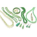 A Quantity of Jade and Imitation Jade Jewellery, including beaded necklaces, pendants, earrings, a