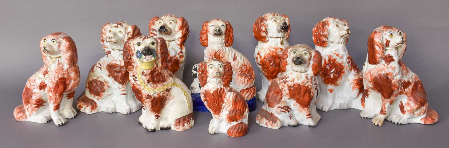 A Collection of 19th Century Staffordshire Seated Spaniels, all red and white glazed including and - Image 3 of 3