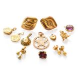 A Small Quantity of Jewellery, including three 9 carat gold pendants; earrings, further pendants