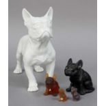 A 20th Century Meissen White Porcelain Model of a French Bulldog, 18cm long and Four Similar