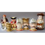A Tray of Assorted Pottery Character Jugs, including Lord Kitchener and General French, Souter