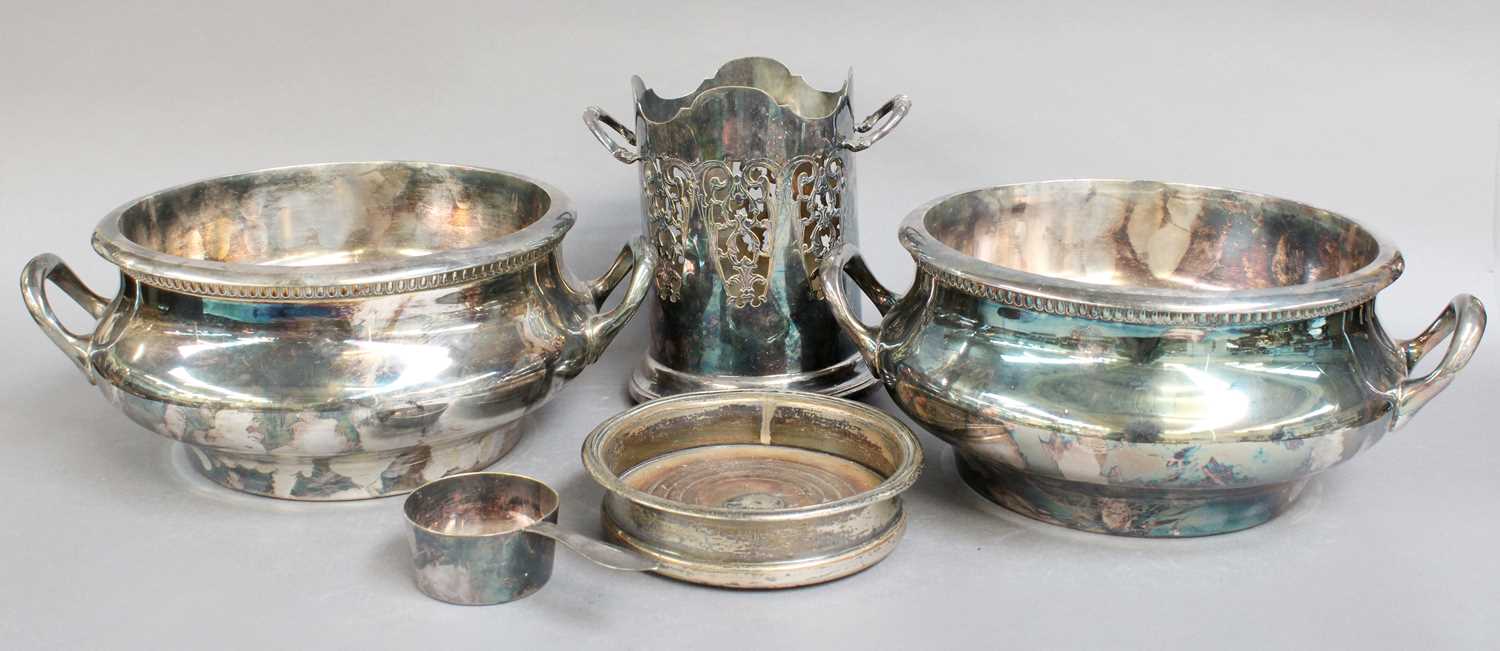 Silver Plate, to include: Punch Bowl and Ladle, Bottle Coaster, Two Large Oval Platters, cast with - Image 2 of 4