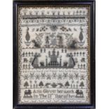 A Pictorial Sampler Worked by Ann Glover, Aged 13, Dated 1797, with central groups including two