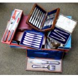 A Quantity of Silver Plated Flatware, mostly cased, including: A Set of Fruit Knives and Forks