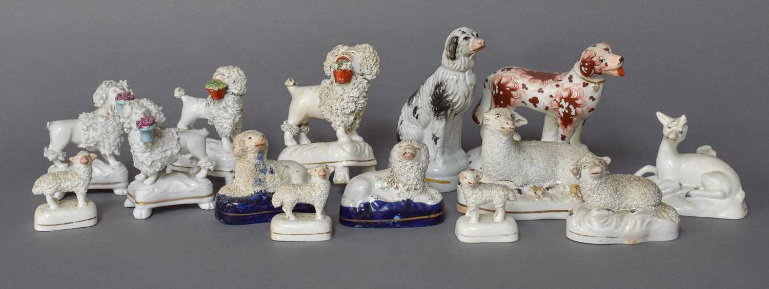 Two Trays of 19th Century Staffordshire Models and Figures, mostly of poodles ornamented with - Image 2 of 3