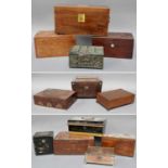 George III, Regency and Later Caddies and Boxes, including burr walnut, brass-mounted mahogany,