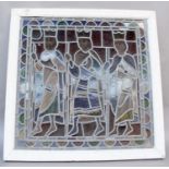 An Early 20th Century Leaded and Stained Glass Panel, depicting the three kings, 70cm square