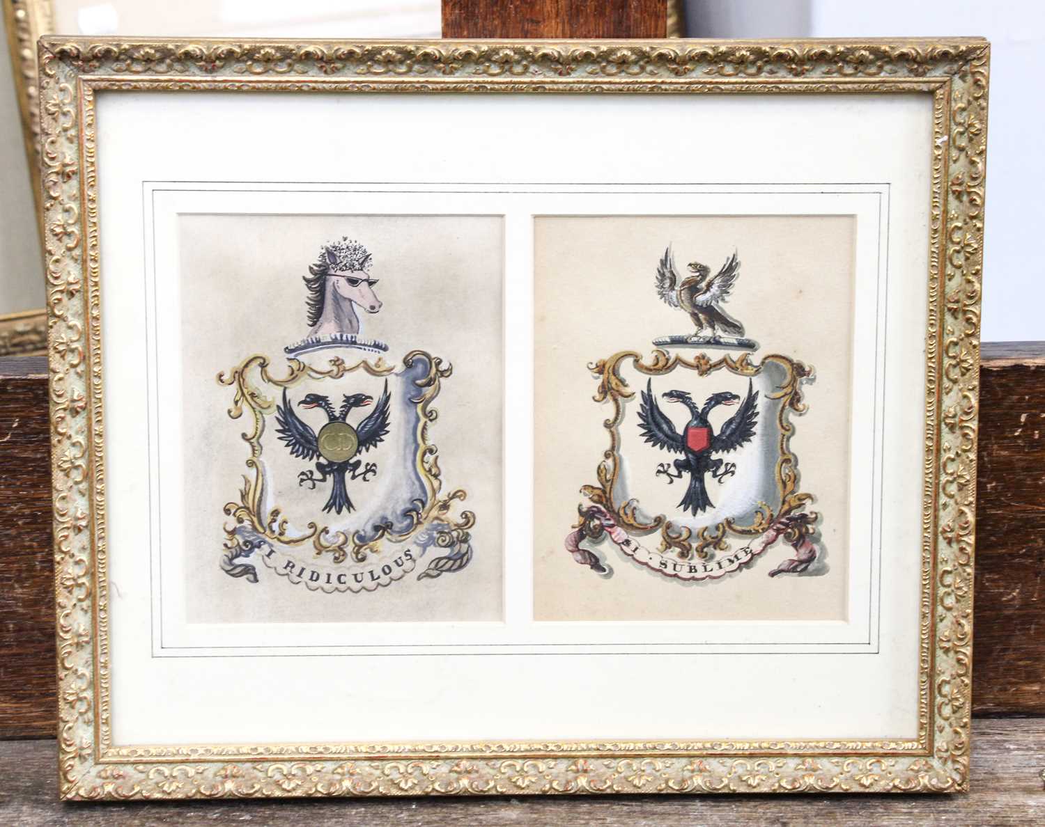 British School (20th Century)Apocryphal coat of arms, "Si Ridiculous, Si Sublime"Mixed media - Image 2 of 3