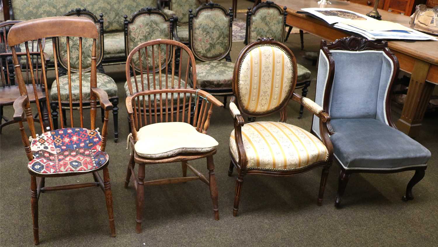 An Ash and Elm Windsor Armchair, mid 19th century, with H stretcher, together with A Similar Spindle