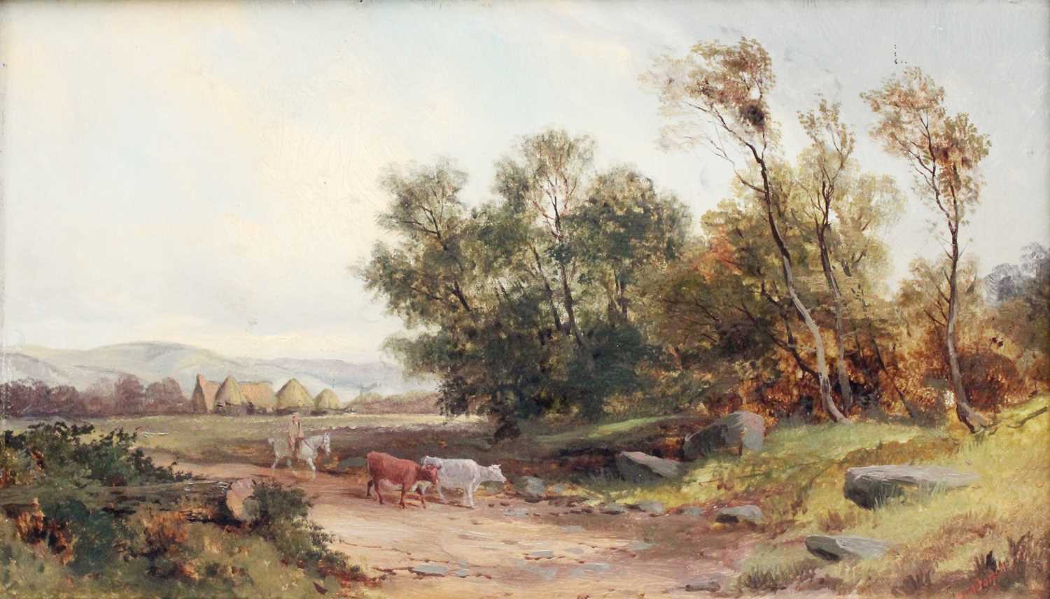 British School (19th/20th century)Horse mounted figure droving cattle in a landscape, together - Image 2 of 7