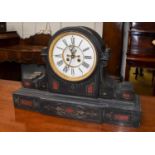 A Victorian Black Slate and Marble Striking Mantle Clock, the 8" enamel dial with visible brocot