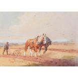 Williams Evans Linton (1878-1941)Farmer and heavy horses ploughing a field Signed, watercolour, 26.