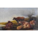 After Thomas Sidney Cooper RA (1803-1902)Cattle and sheep at rest in a river landscapeOil on canvas,